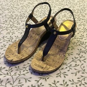 Chaps black and wood looking heel sandals